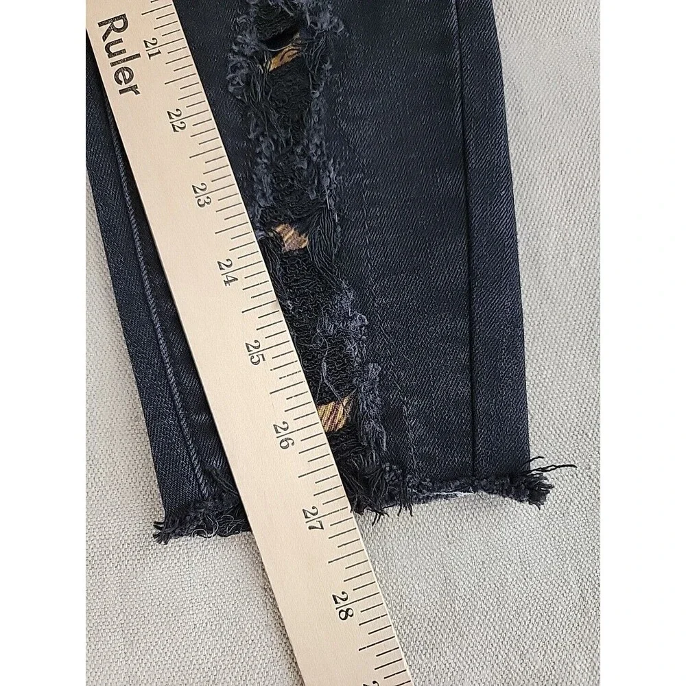Judy Blue‎ Skinny Jeans Womens 3/26 Black Distressed Leopard Print Patch Edgy